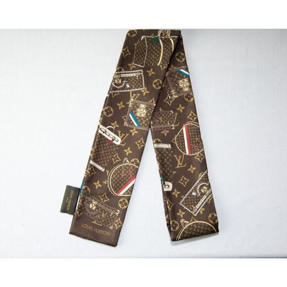 LOUIS VUITTON Brown Monogram Trunk Bandeau 100% Silk Scarf - Picture 1 of 3